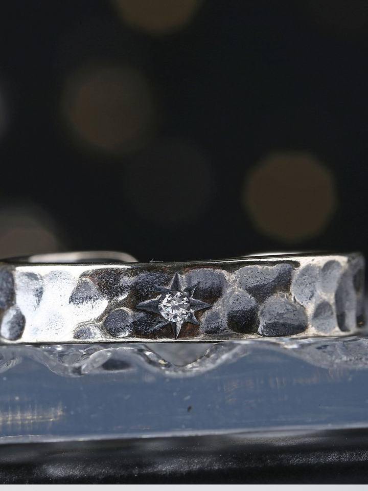 S925 Silver Ring with Hammered Star Pattern AR135