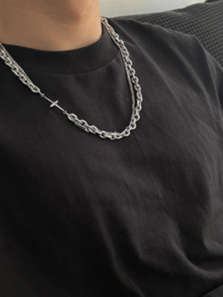S925 Double-layer Cross Chain Necklace AR110
