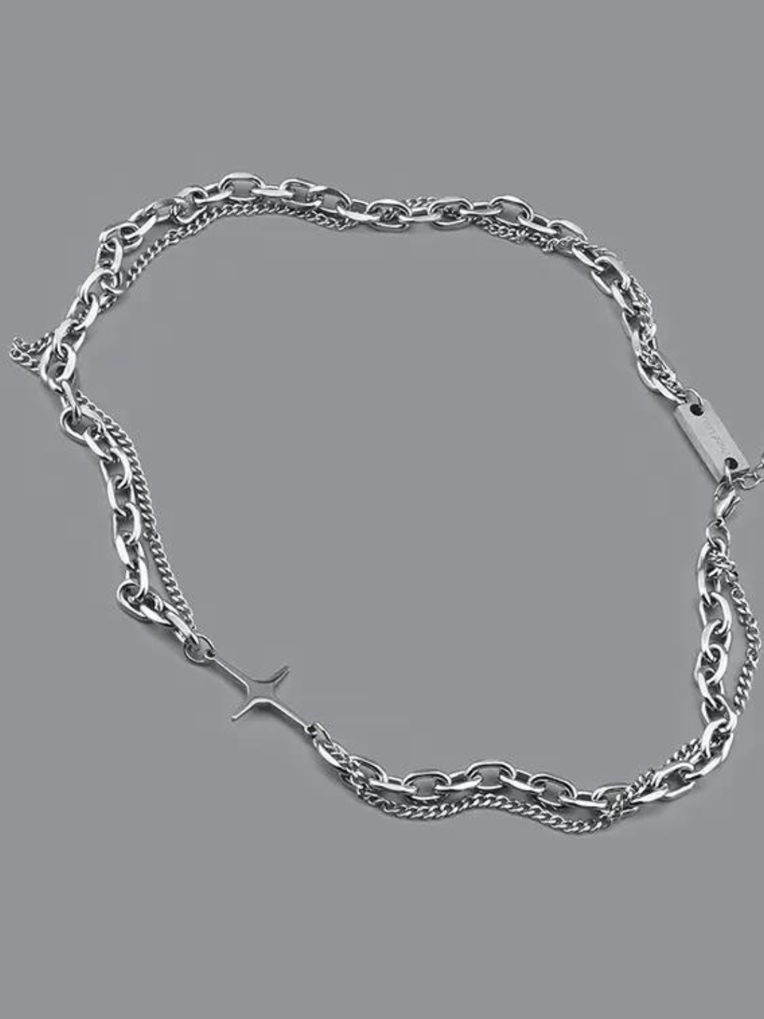 【ZXS】 Design Double-Layer Titanium Steel Cross Necklace  AR93