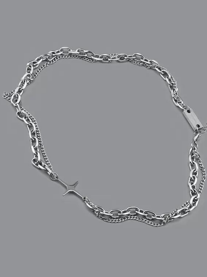 [ZXS] Design Double-Layer Titanium Steel Cross Necklace AR93