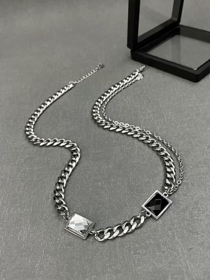 【ZXS】 Black and White Titanium Steel Necklace   AR99