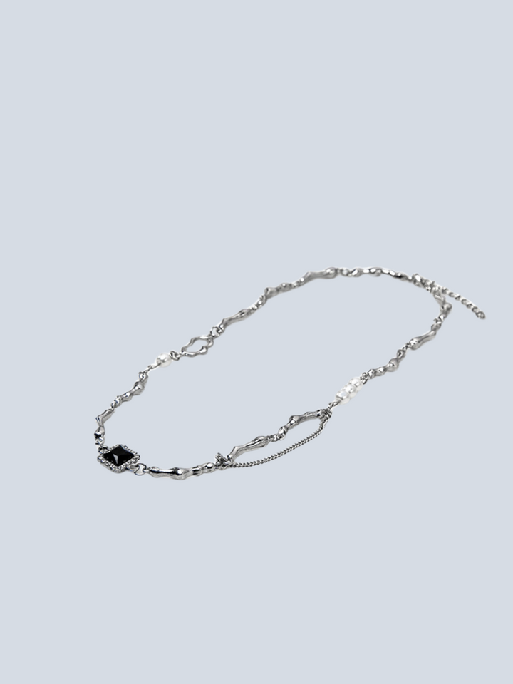 【ZXS】 Black Zirconia Inlaid Pearl Necklace  AR96