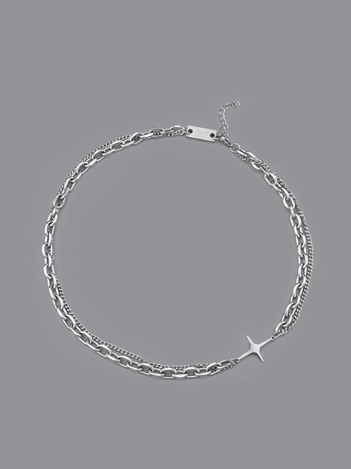 【ZXS】 Design Double-Layer Titanium Steel Cross Necklace  AR93