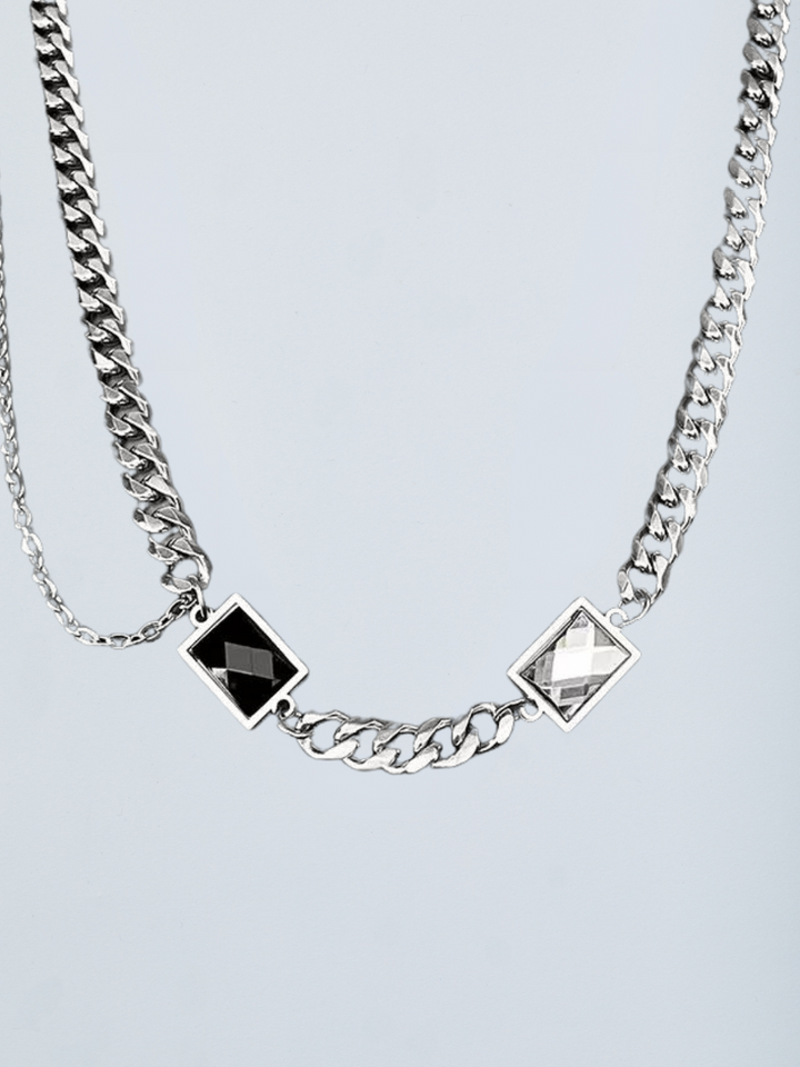 【ZXS】 Black and White Titanium Steel Necklace   AR99