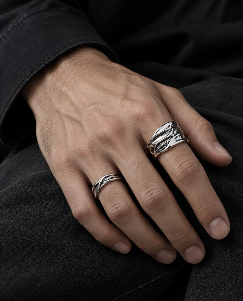 Silver ring set AR198 stacked on hand