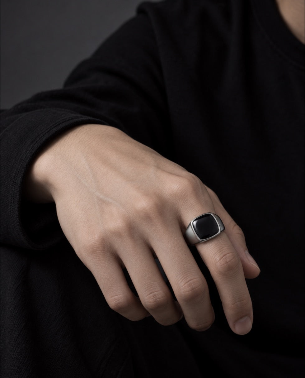 Signet ring AR201 black on hand