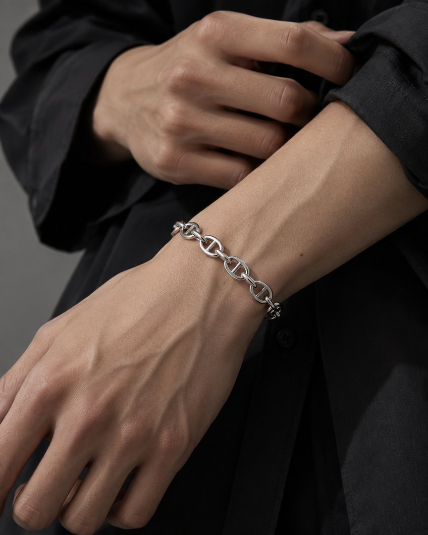 Chain Silver Bracelet AR09 - パーツディテール(マクロ)