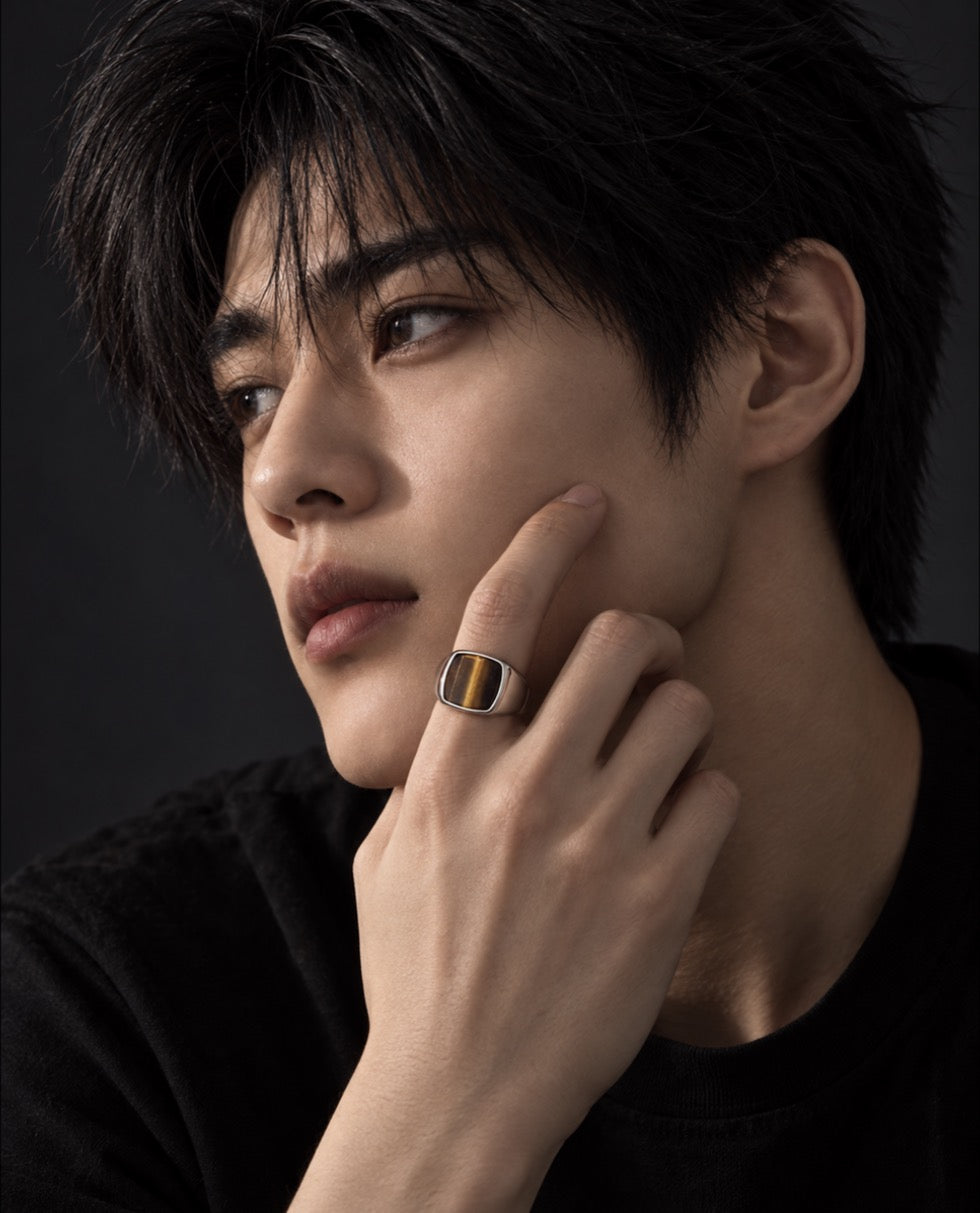 Signet ring AR201 brown worn by model